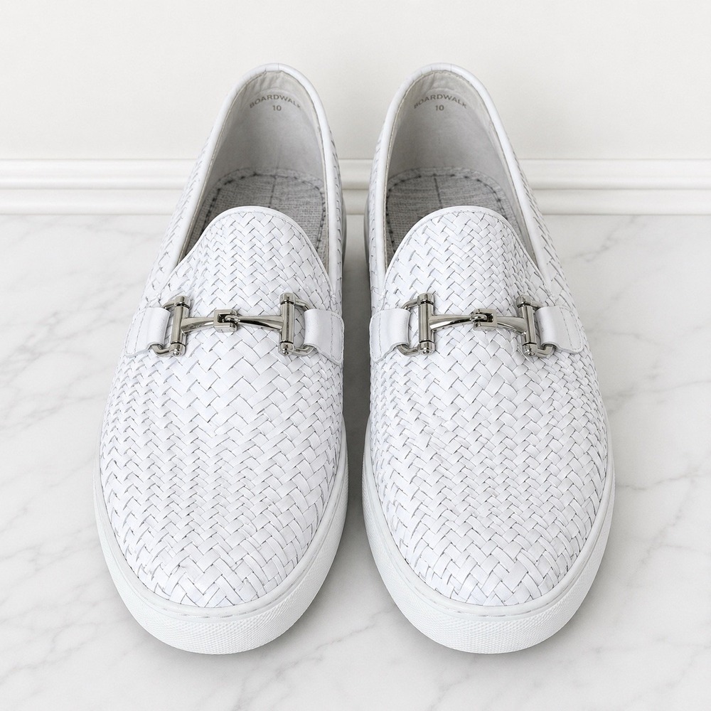 MARC NOLAN Men's Boardwalk White Woven Leather Horse Bit Sneakers Size 10